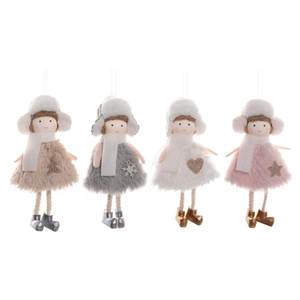 Lot de 4 poupées de Noël en peluche avec chapeaux en fourrure et robes colorées
