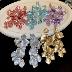 Long petal tassel earrings in metallic pink, blue, purple, silver and gold finishes