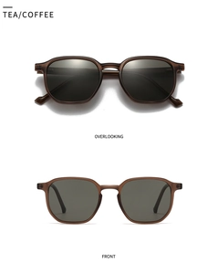Front and top view of tea-colored oversized square polarized sunglasses for men and women