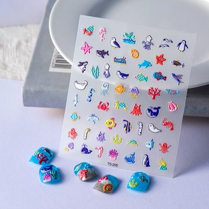 5D Relief Nail Stickers Embossed Ocean Sea Life Starfish Whale Self Adhesive Waterproof DIY Art Decals For Women