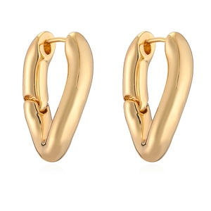 Minimalist gold plated copper geometric hoop earrings with polished mirror finish