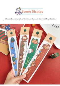 Detailed view of 15cm Christmas magnetic rulers with cute cartoon reindeer and tree icons