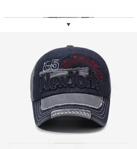 Detailed front view of vintage washed baseball cap with New York 85 embroidery