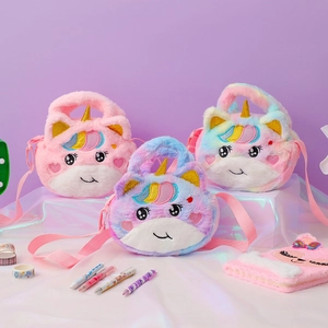 Einhorn Plüsch Umhängetasche Kunstpelz Pailletten Süße Handtasche Für Kinder Mädchen Süße Neuheit Stickerei