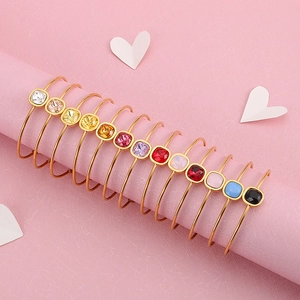 18k gold plated stainless steel bangles with colorful square-cut crystals and open ring design