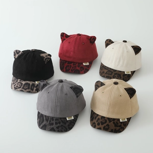 Casquette baseball enfant léopard avec oreilles de chat en suédine douce cinq couleurs