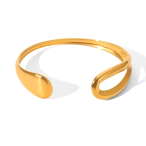 Minimalist gold stainless steel open bangle with sleek teardrop hollow design for women