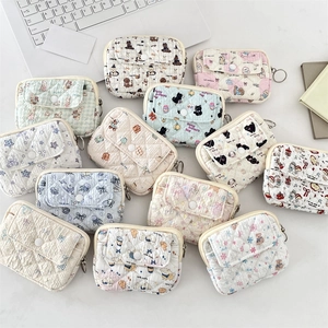 Quilted cotton flip coin purse with cartoon patterns and metal keychain ring