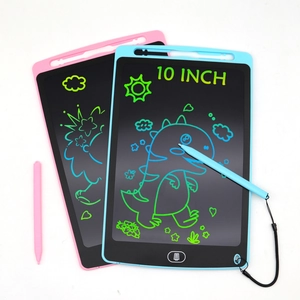 Colorful 10-inch LCD writing tablet for kids in pink and blue with stylus and dinosaur drawings