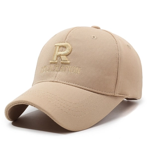Beige baseball cap with R RELAXATION embroidery shown in a 45-degree angle profile