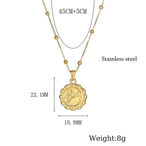 Detailed size chart of gold cupid pendant necklace showing 22.1mm dimensions and weight