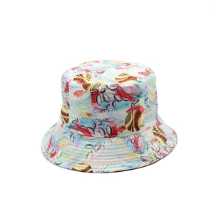 Artistic abstract botanical print bucket hat with colorful graffiti style for sun protection