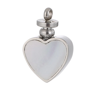 Polished silver heart pendant with white inlay for memorial urn necklace jewelry