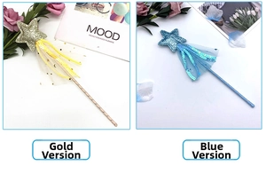Baguette magique étoile en tulle pailleté jouet enfant fête accessoire or et bleu set