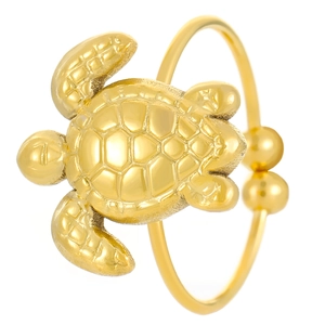 Adjustable golden sea turtle open ring featuring detailed geometric shell texture