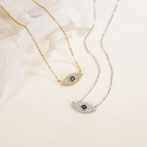 S925 sterling silver evil eye necklaces in gold and silver finish with blue zircon