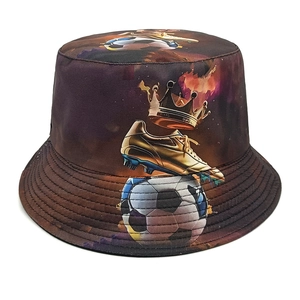 Bucket Hat Polyester Fußball Golden Schuh Krone Druck Sonnenschutz Wendbar Outdoor Reisen Retro Sport Unisex