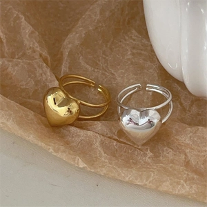 Minimalist 925 sterling silver heart open rings in polished gold and silver finishes