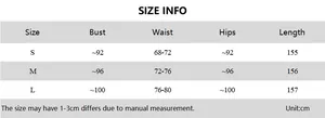 Size chart showing bust, waist, hips, and length in cm for one-shoulder backless dress