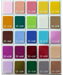 Detailed color chart showing 25 glossy acrylic material samples with identification codes