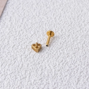 Internal thread gold heart labret stud in G23 titanium for cartilage and lip piercings