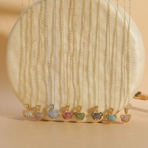 Bear Head Pendant Necklace Copper Zircon Micro Pave Clavicle Chain Ins Style Cute Jewelry For Women