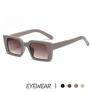 Retro rectangle thick frame sunglasses in beige with brown gradient lenses for women