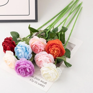 Detailed overhead view of premium silk artificial Persian buttercup bouquet in mixed colors