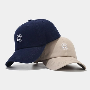 Cute bunny embroidery baseball caps in navy blue and khaki cotton twill fabric