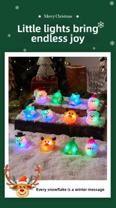 Close-up of LED Christmas rings featuring Santa, snowman and deer on snowy background
