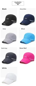 Breathable quick-dry baseball caps shown in seven colors with reflective side stripes