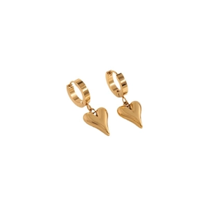 Polished gold titanium steel hoop earrings with 3D heart-shaped pendants for women