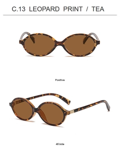 Detail view of oval leopard print sunglasses with tea lenses from multiple angles
