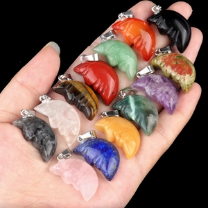 Moon Face Carved Natural Gemstone Pendant Crystal Crescent Stone Charm For DIY Necklace Jewelry Making Polished Celestial Healing Stone