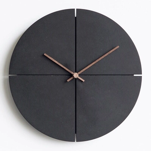 Minimalist Nordic round wall clock with gray slate face and natural wooden hands