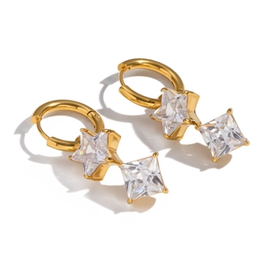 Elegant 18K gold-plated stainless steel star earrings with clear zircon stones on white backdrop