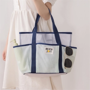 Mesh Beach Bag Large Capacity Multi-Pocket Swimming Storage Tote Portable Quick Dry Travel Shower Organizer For Women Men