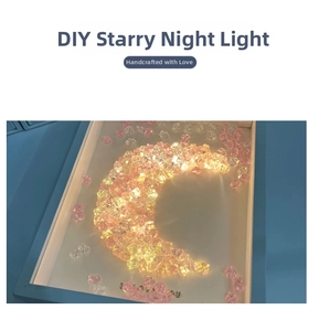 DIY crescent moon crystal night light featuring warm LED glow and I Love You inscription