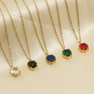 Halskette Anhänger Rund Zirkon Edelstahl 18K Vergoldet Geometrisch Minimalistisch Schmuck Für Frauen Schlüsselbeinkette