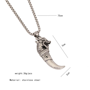 Détails du pendentif dent de dragon en acier inoxydable avec dimensions de la chaîne