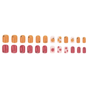 24pcs short press-on nails featuring cute hand-painted orange and berry fruit patterns