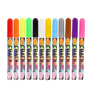 Set of 12 vibrant liquid chalk markers for glass and LED boards on white background