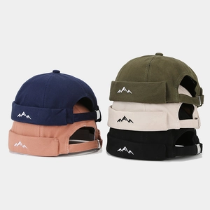 Retro docker hat set with mountain embroidery and adjustable metal buckle in five colors