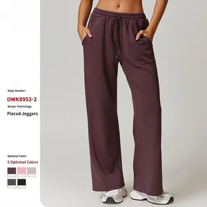 High Waist Weite Hose Damen Scuba Air Layer Viskose Mischung Casual Lounge Gerade Sporthose Mit Taschen