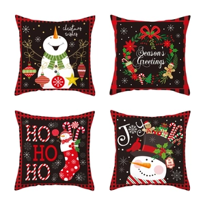 Set of 4 Christmas pillow covers with snowman, gingerbread man and festive patterns