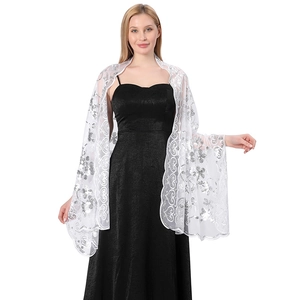 Detailed view of exquisite white sequined embroidered shawl for bridal and evening wear