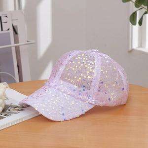 Stylish purple sequin mesh baseball cap for women breathable summer sun protection hat