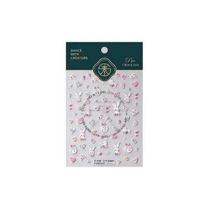 3D embossed cute rabbit nail art stickers with heart and floral designs TS-3780