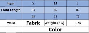 Size chart for asymmetrical midi skirt showing length and waist measurements in cm