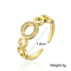 Detail view of 18K gold plated copper ring with geometric zircon inlay and 1.8cm inner diameter